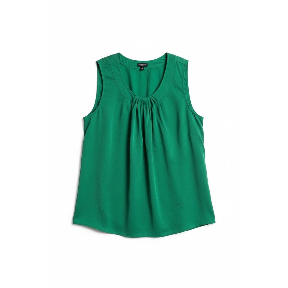 Talbots Woman 89% Silk Blend Kelly Green Gathered Scoop Neck Tank Blouse Plus 1X